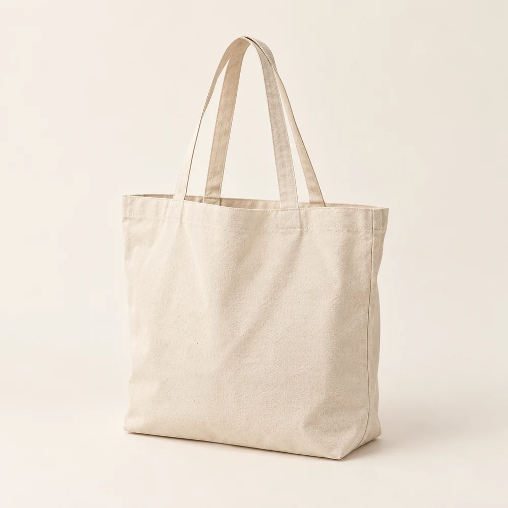 Natural cotton canvas tote on an ivory background